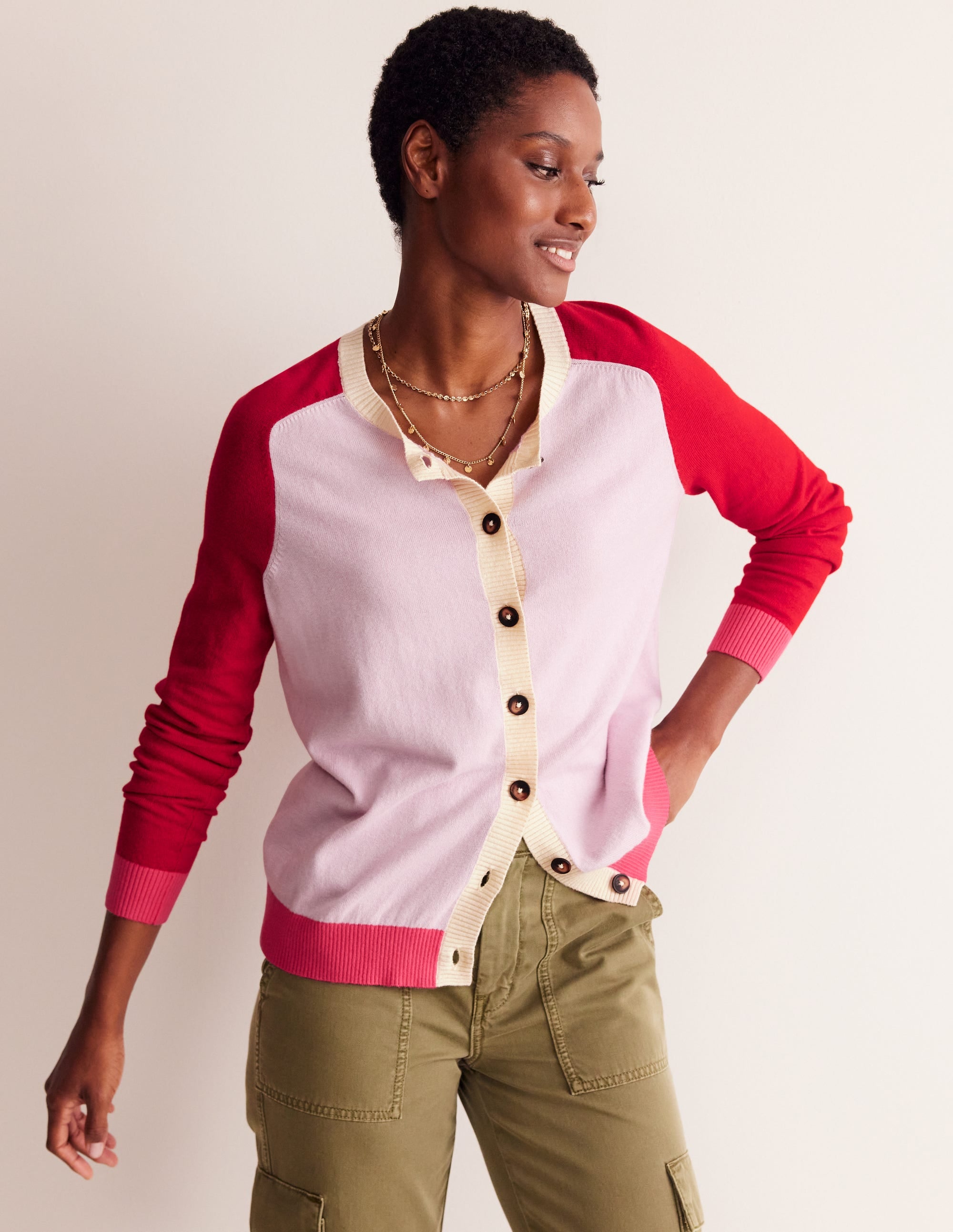 Meg Raglan Sleeve Cardigan-Soft Lavender, Colourblock - Image 4