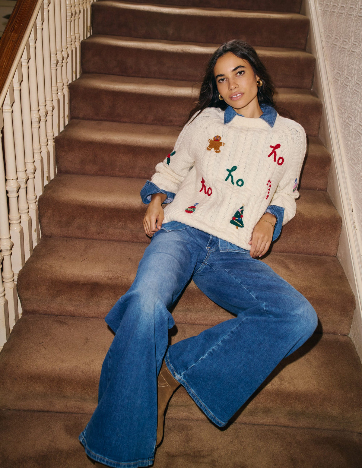 Heritage Cable Sweater-Warm Ivory, Ho Ho Ho - Image 6
