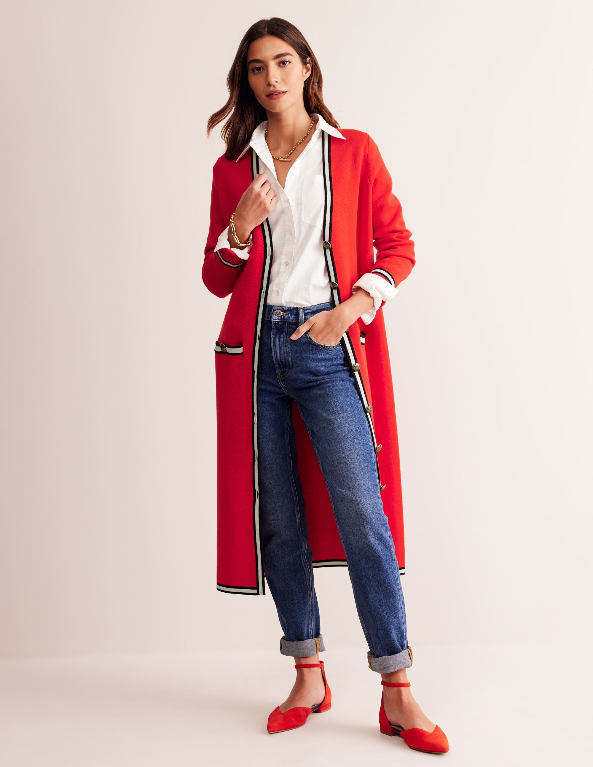 Holly Longline Knitted Jacket-Hot Pepper Red - Image 1