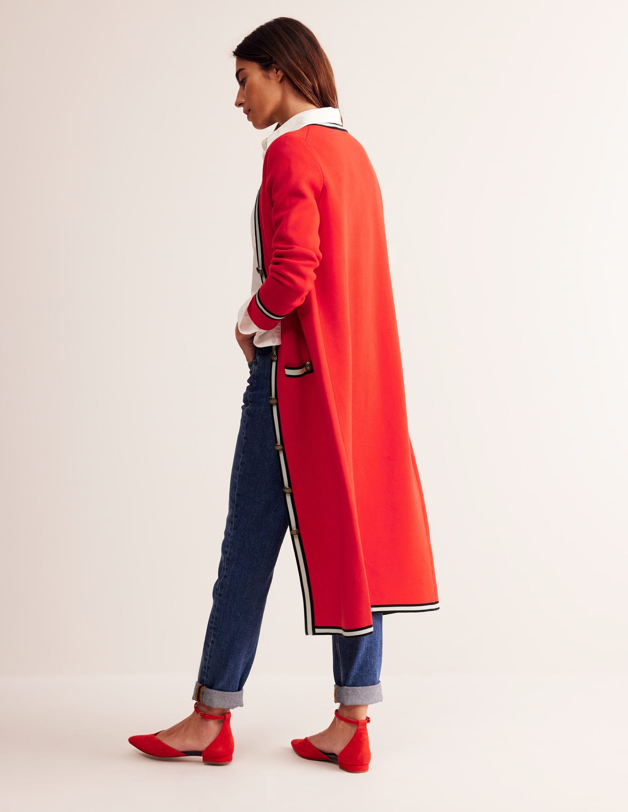 Holly Longline Knitted Jacket-Hot Pepper Red - Image 3