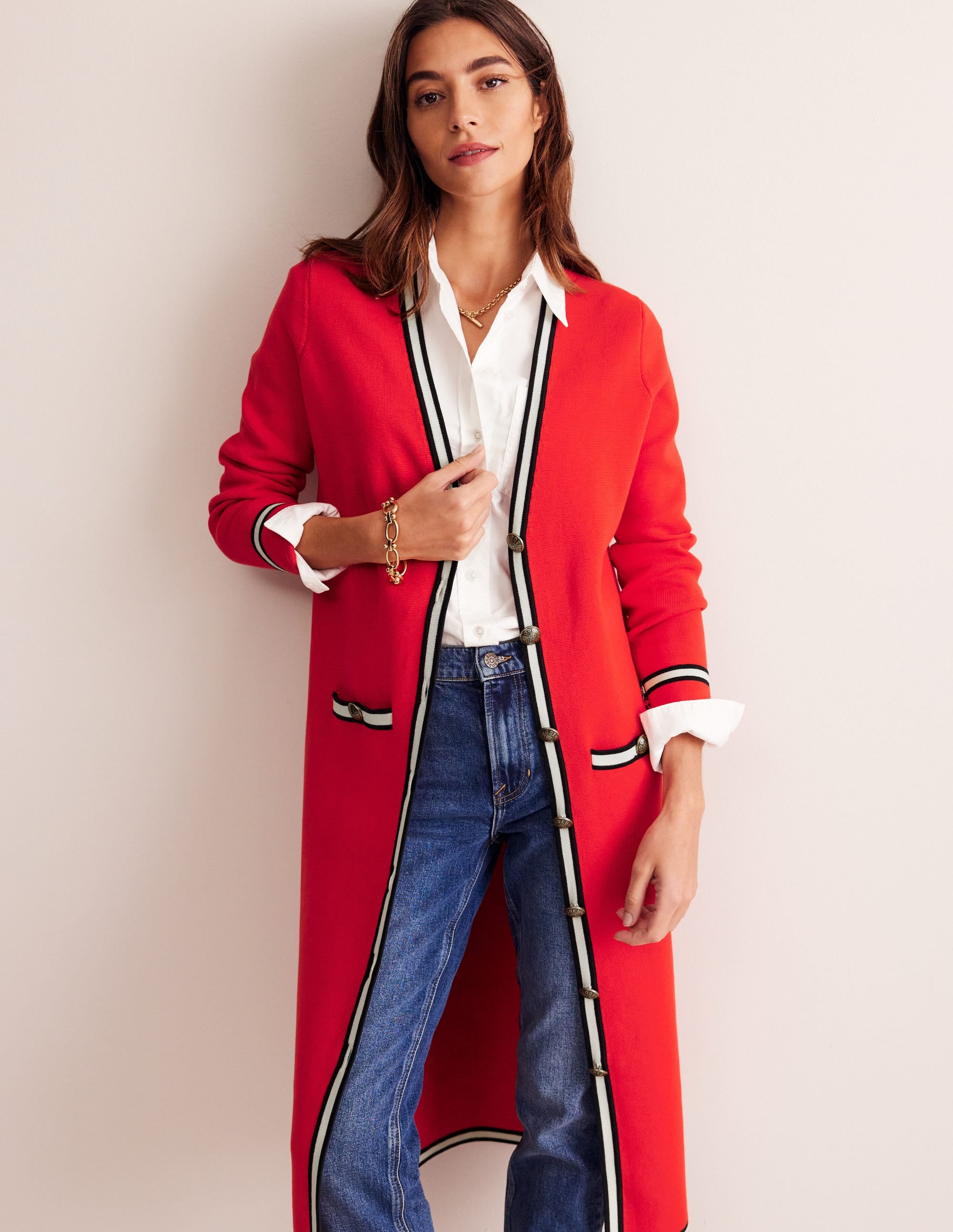 Holly Longline Knitted Jacket-Hot Pepper Red - Image 4