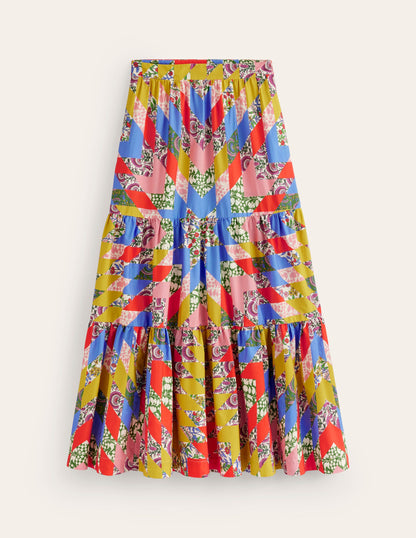 Lorna Tiered Maxi Skirt-Multi, Patchwork Floral