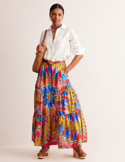 Lorna Tiered Maxi Skirt-Multi, Patchwork Floral