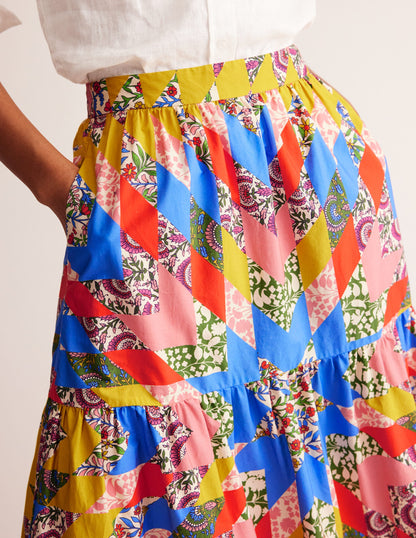 Lorna Tiered Maxi Skirt-Multi, Patchwork Floral