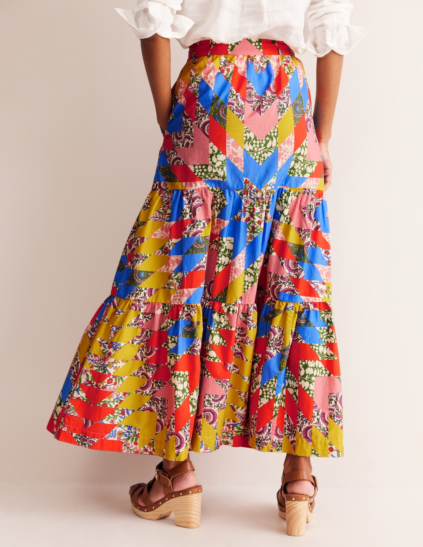 Lorna Tiered Maxi Skirt-Multi, Patchwork Floral