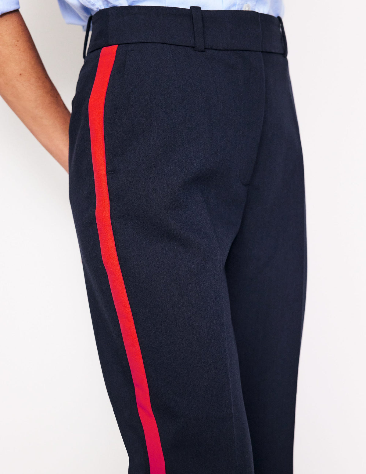 Kew Side Stripe Pants-Navy, Red Stripe - Image 2