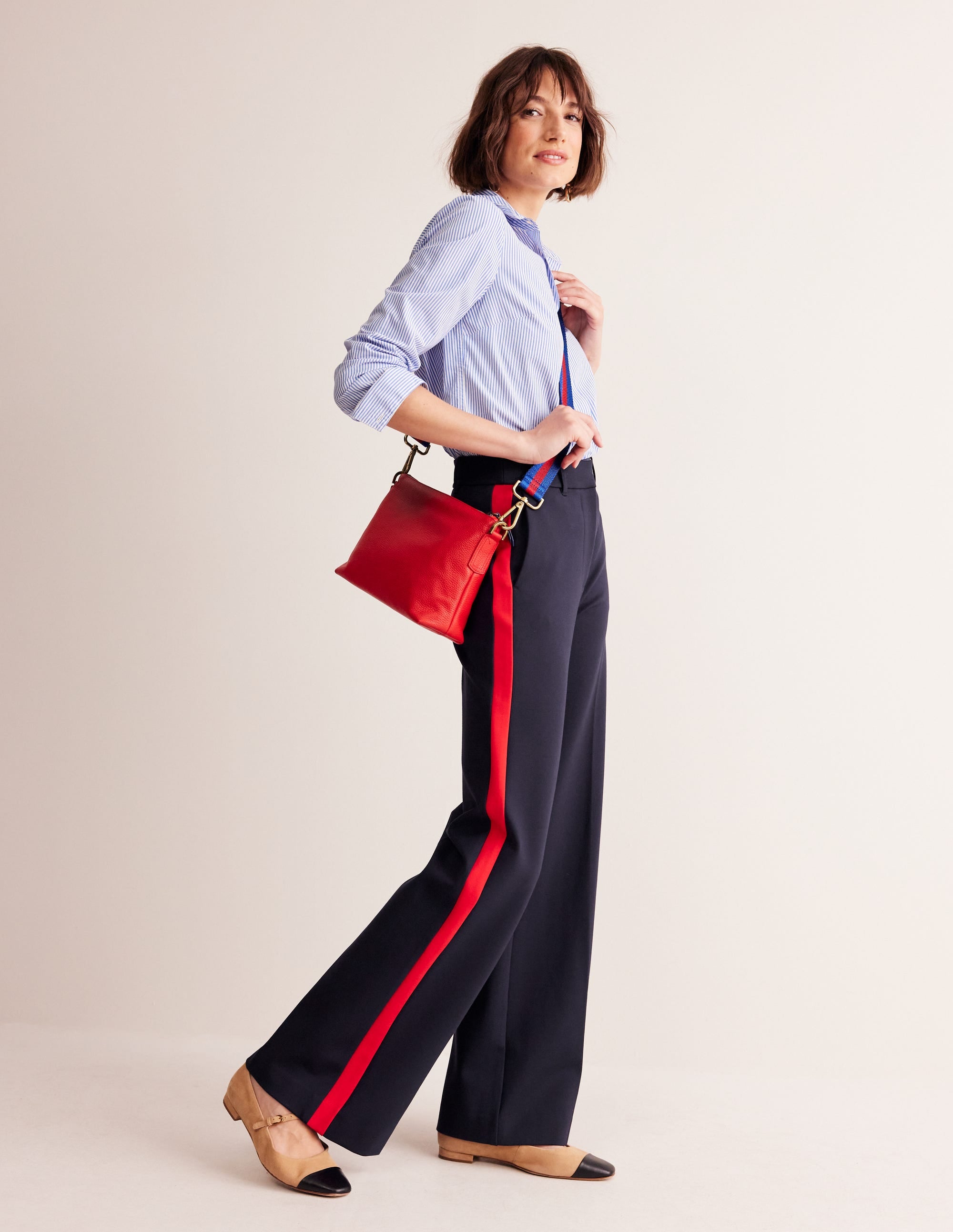 Westbourne Ponte Trousers-Navy, Red Stripe - Image 1