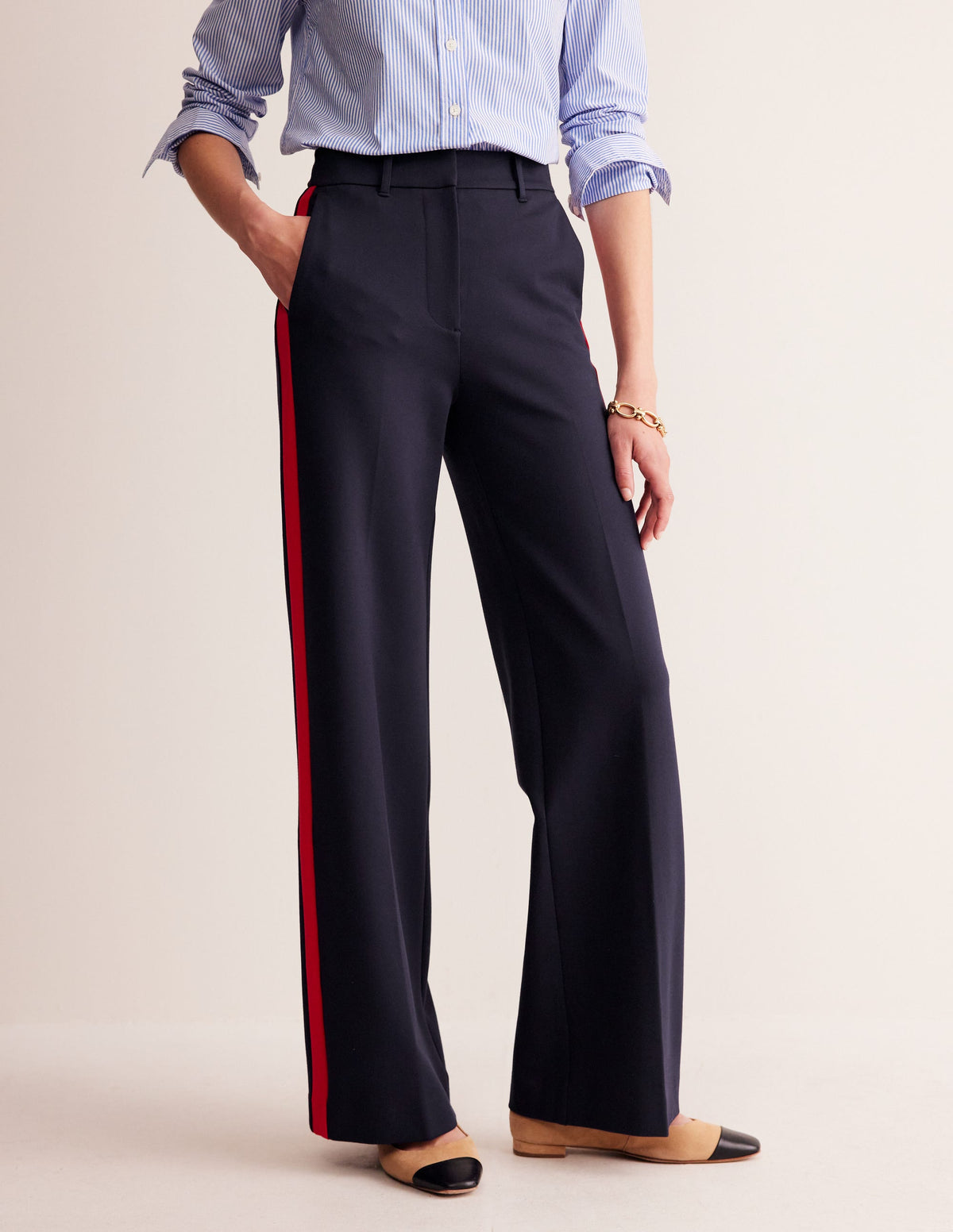 Westbourne Ponte Trousers-Navy, Red Stripe - Image 4