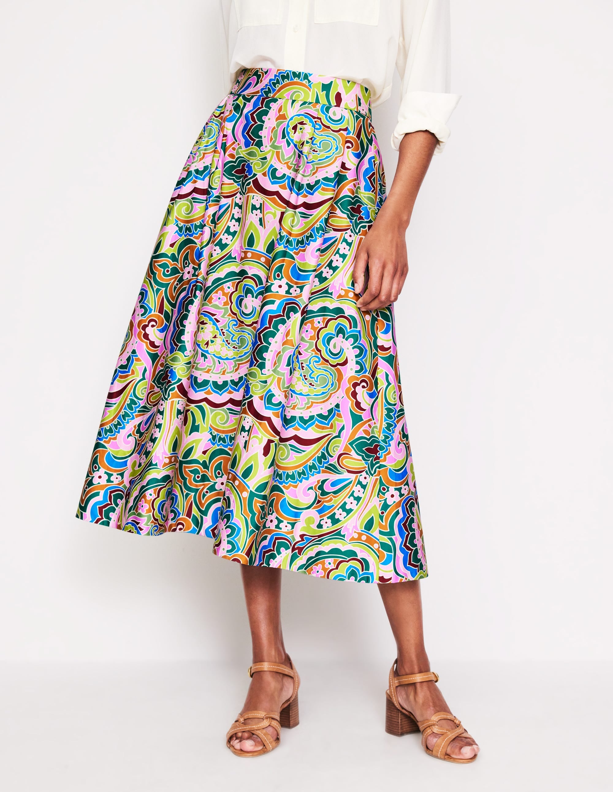 Isabella Cotton Sateen Skirt-Multi, Paisley Pome - Image 2