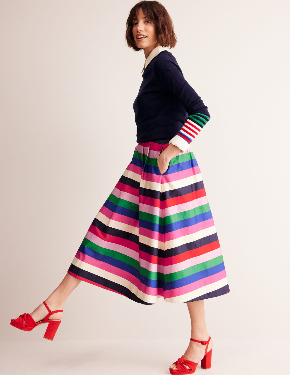 Isabella Cotton Sateen Skirt-Multi Stripe-1