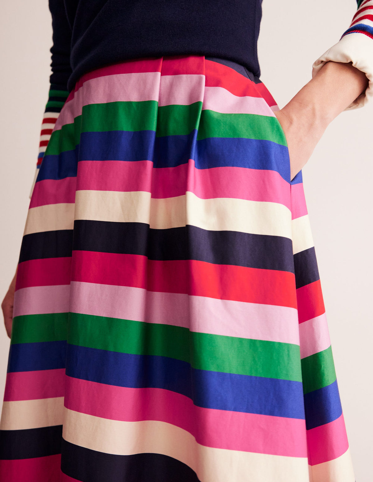 Isabella Cotton Sateen Skirt-Multi Stripe-2