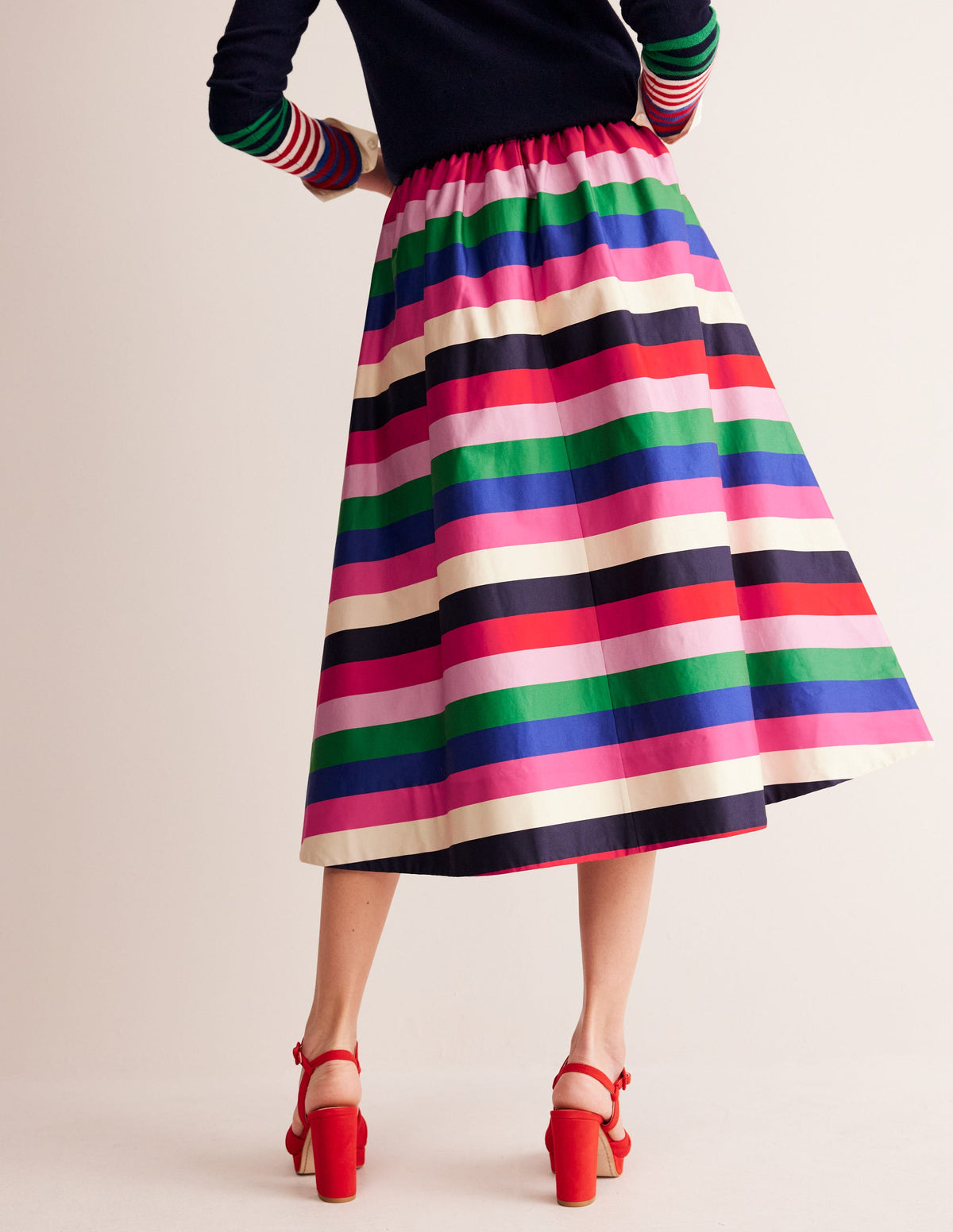 Isabella Cotton Sateen Skirt-Multi Stripe-3