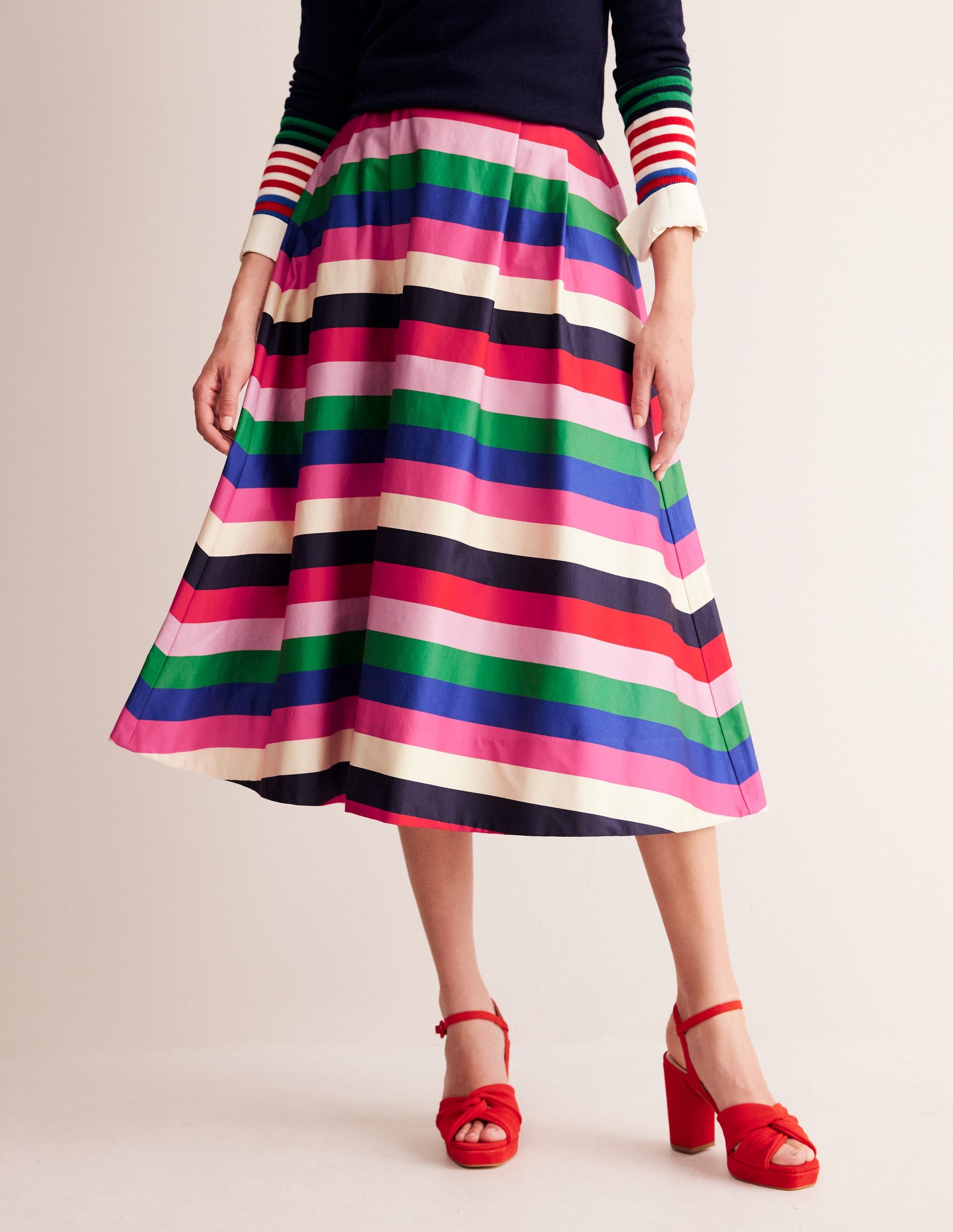 Isabella Cotton Sateen Skirt-Multi Stripe-4