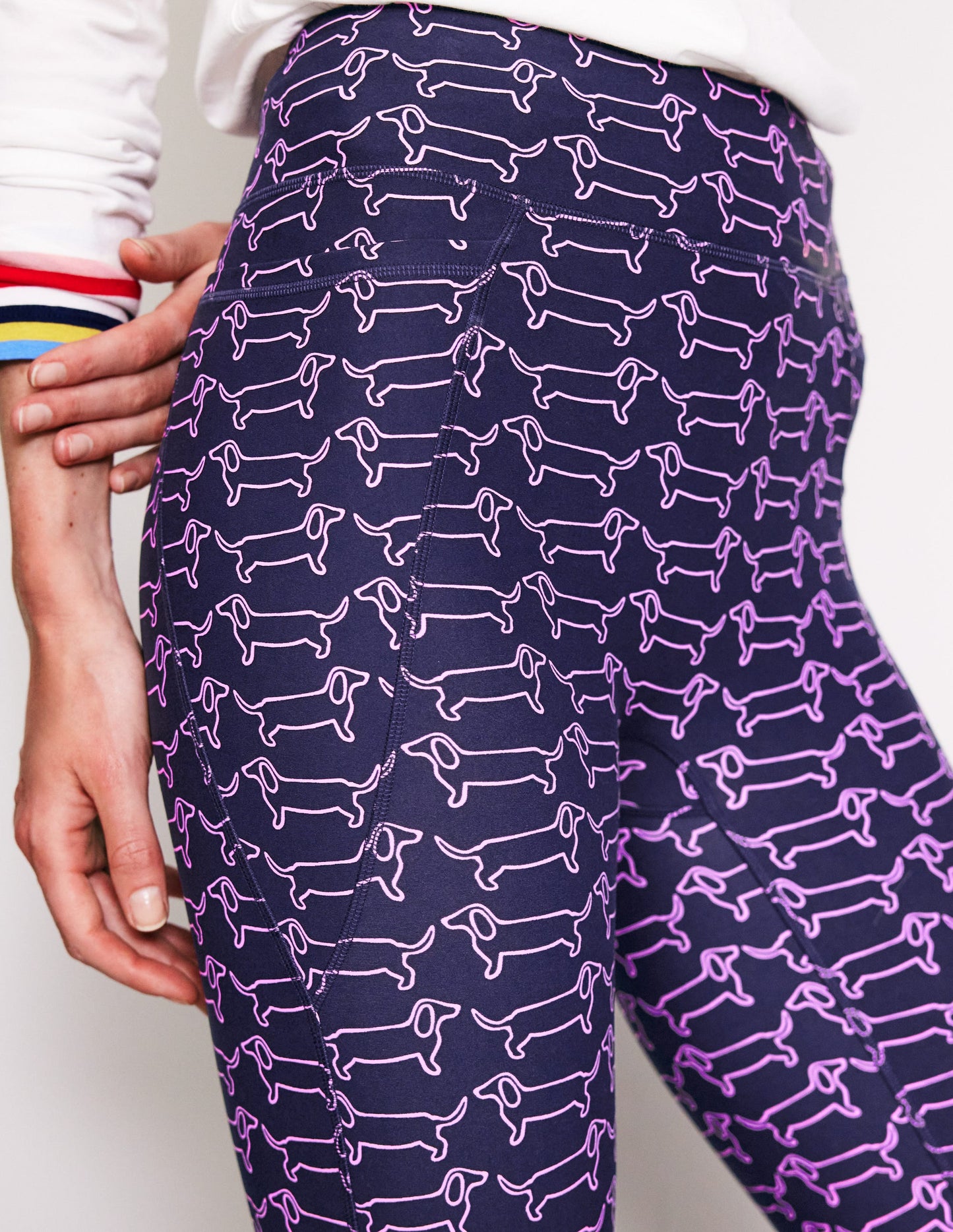 High Waist Pocket Leggings-Navy, Dachshund