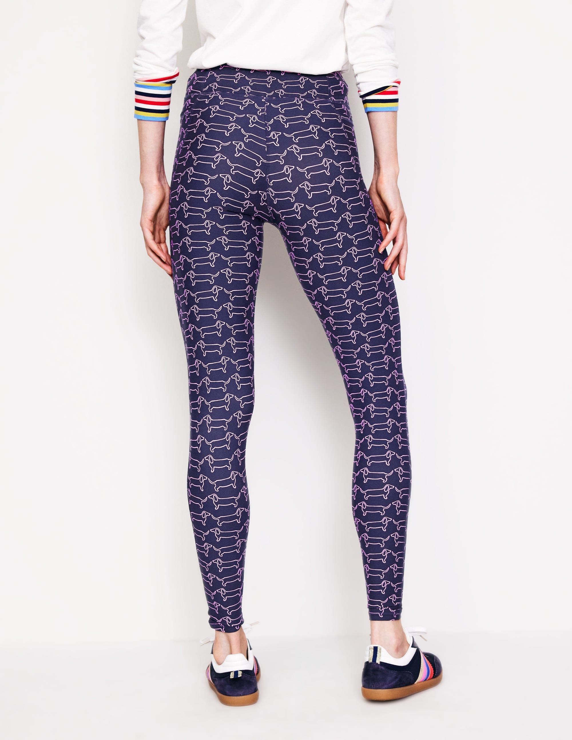 High Waist Pocket Leggings-Navy, Dachshund - Image 3