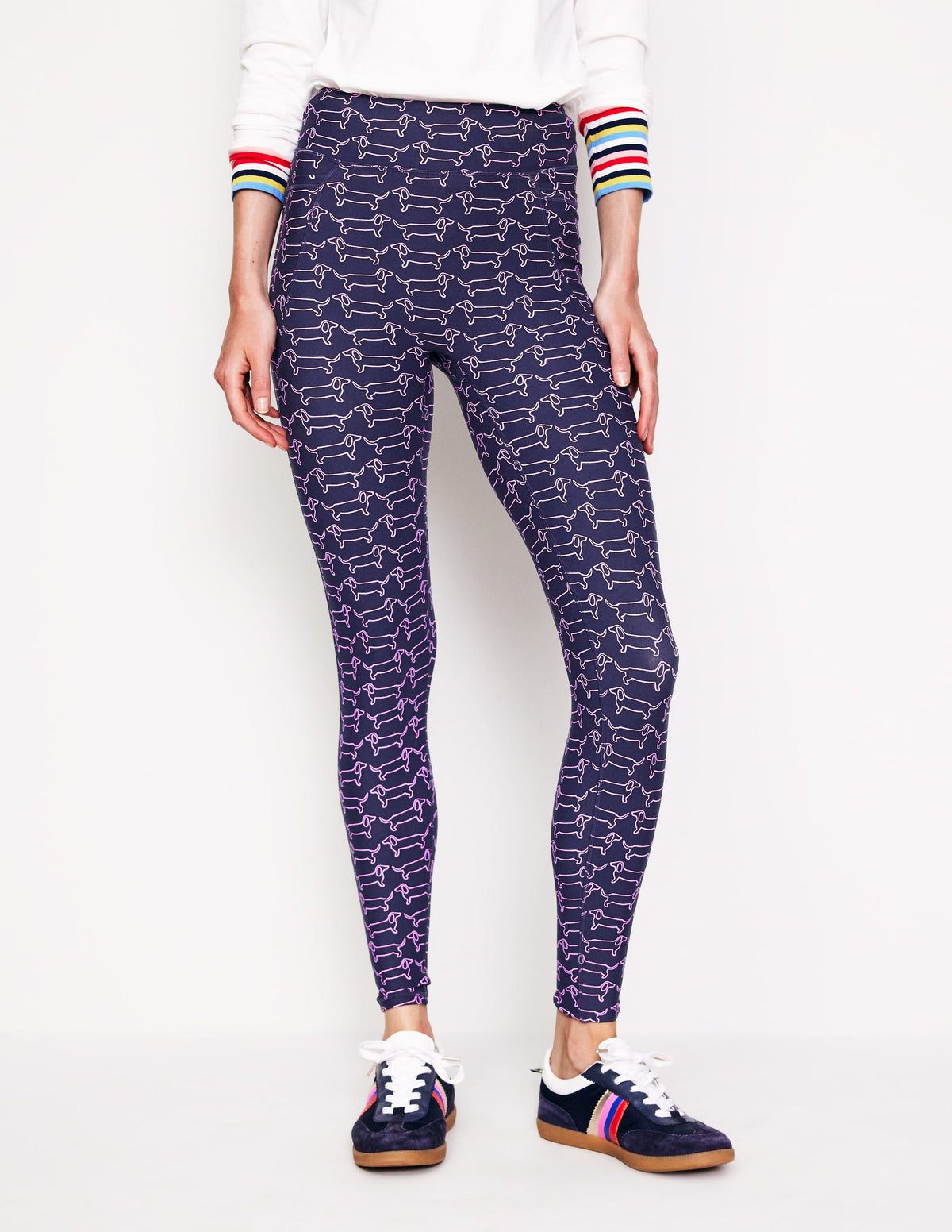 High Waist Pocket Leggings-Navy, Dachshund - Image 4