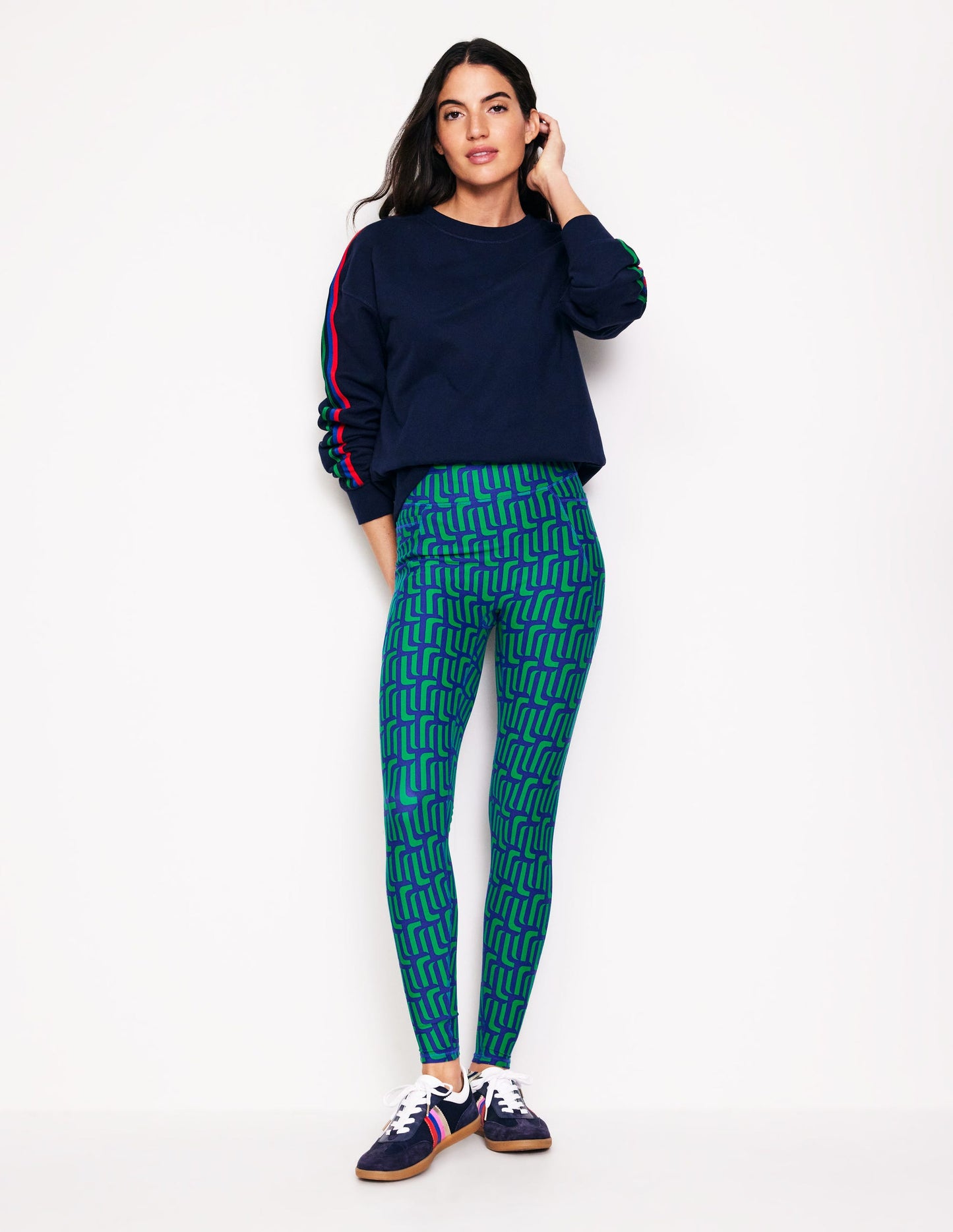 High Waist Pocket Leggings-Green Tambourine, Falling Geo