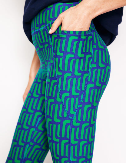 High Waist Pocket Leggings-Green Tambourine, Falling Geo