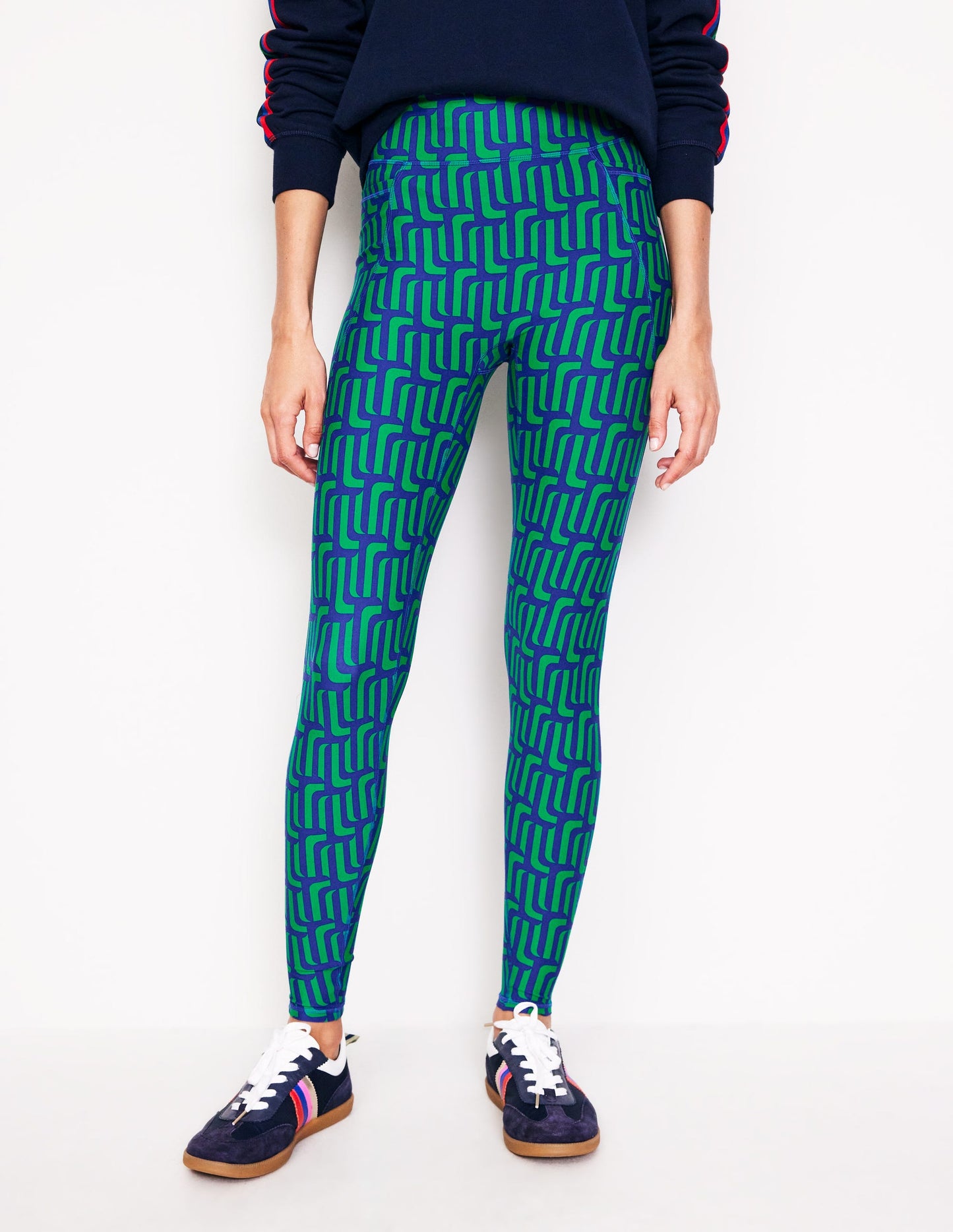 High Waist Pocket Leggings-Green Tambourine, Falling Geo