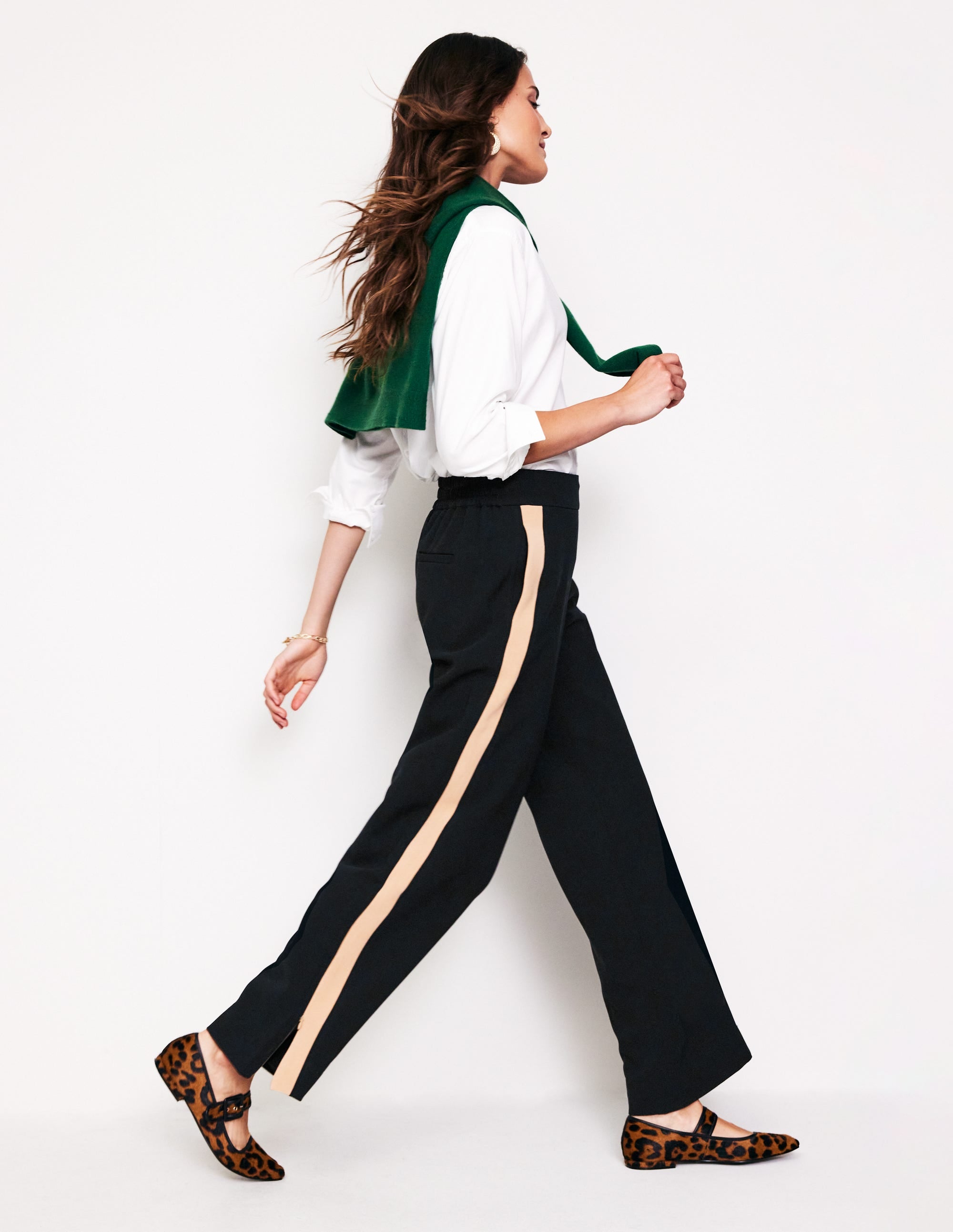 Side Stripe Pull-on Pants-Black with Camel Stripe - Image 1