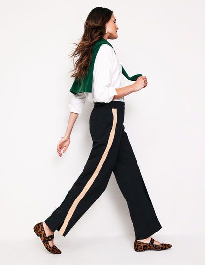 Side Stripe Pull-on Pants-Black with Camel Stripe