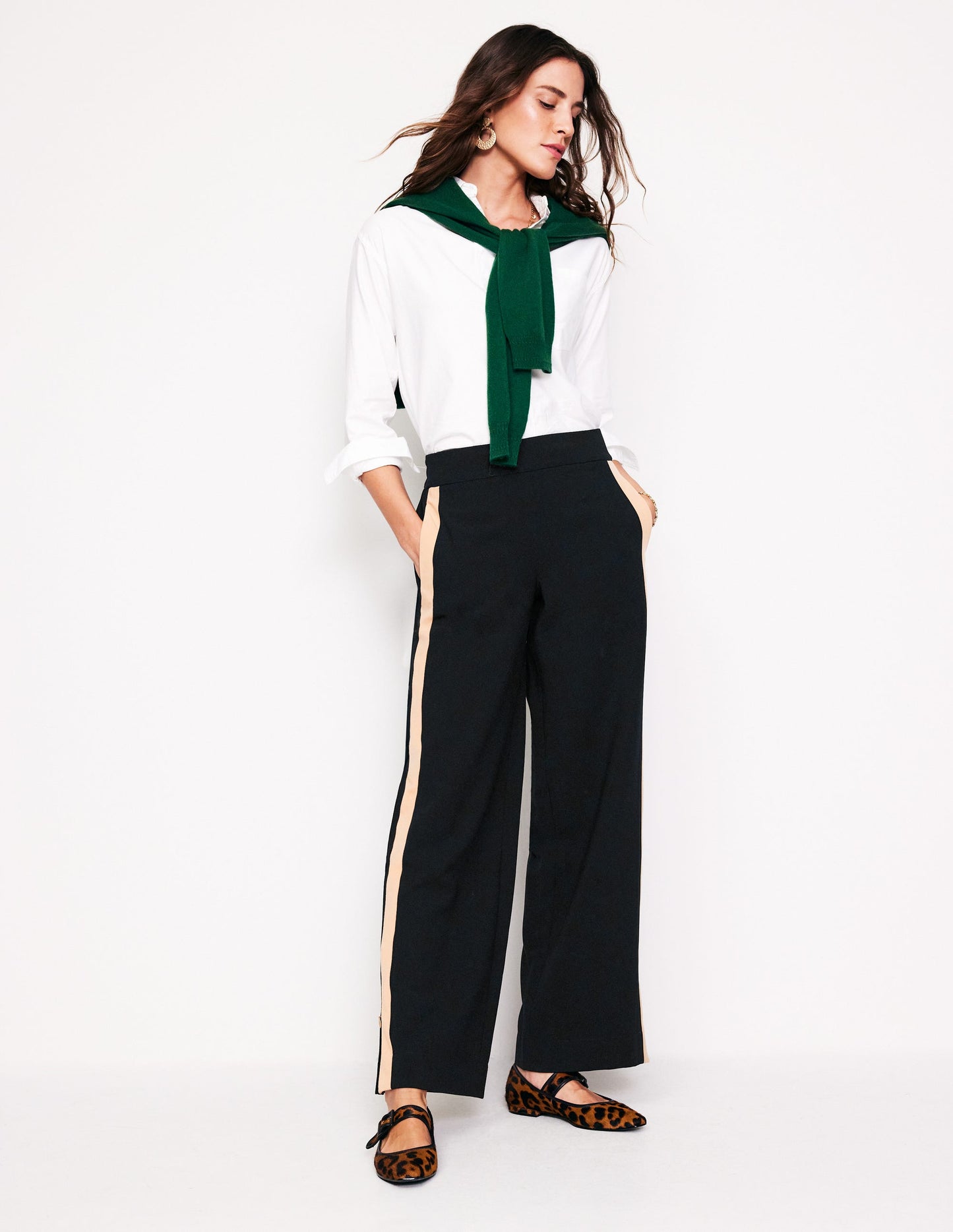 Side Stripe Pull-on Pants-Black with Camel Stripe