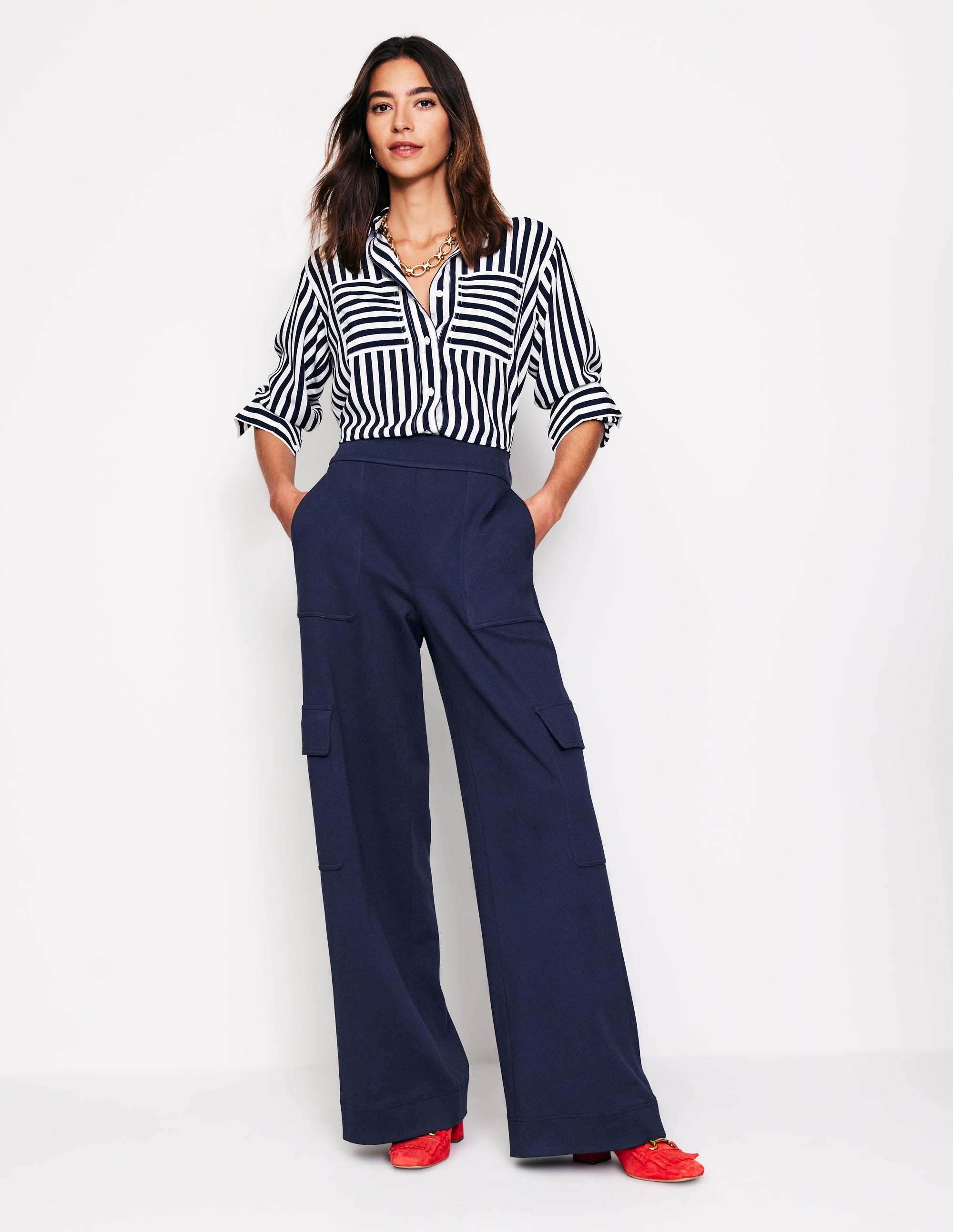 Ponte Twill Pull-on Pants-Navy - Image 1
