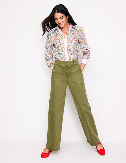 Wide Leg Cargo Pants-Oregano