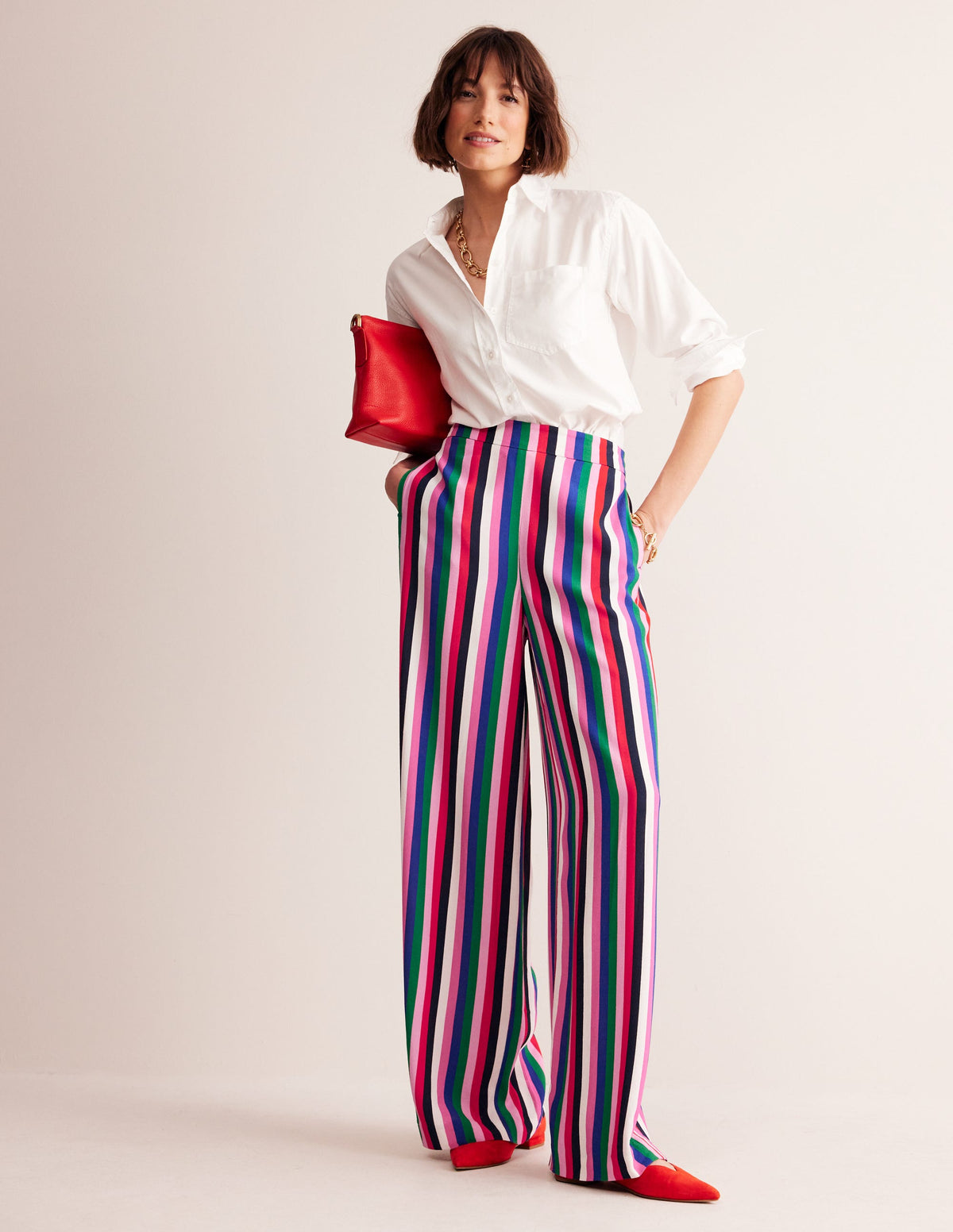 Wide Leg Pull-on Pants-Rainbow Stripe - Image 1