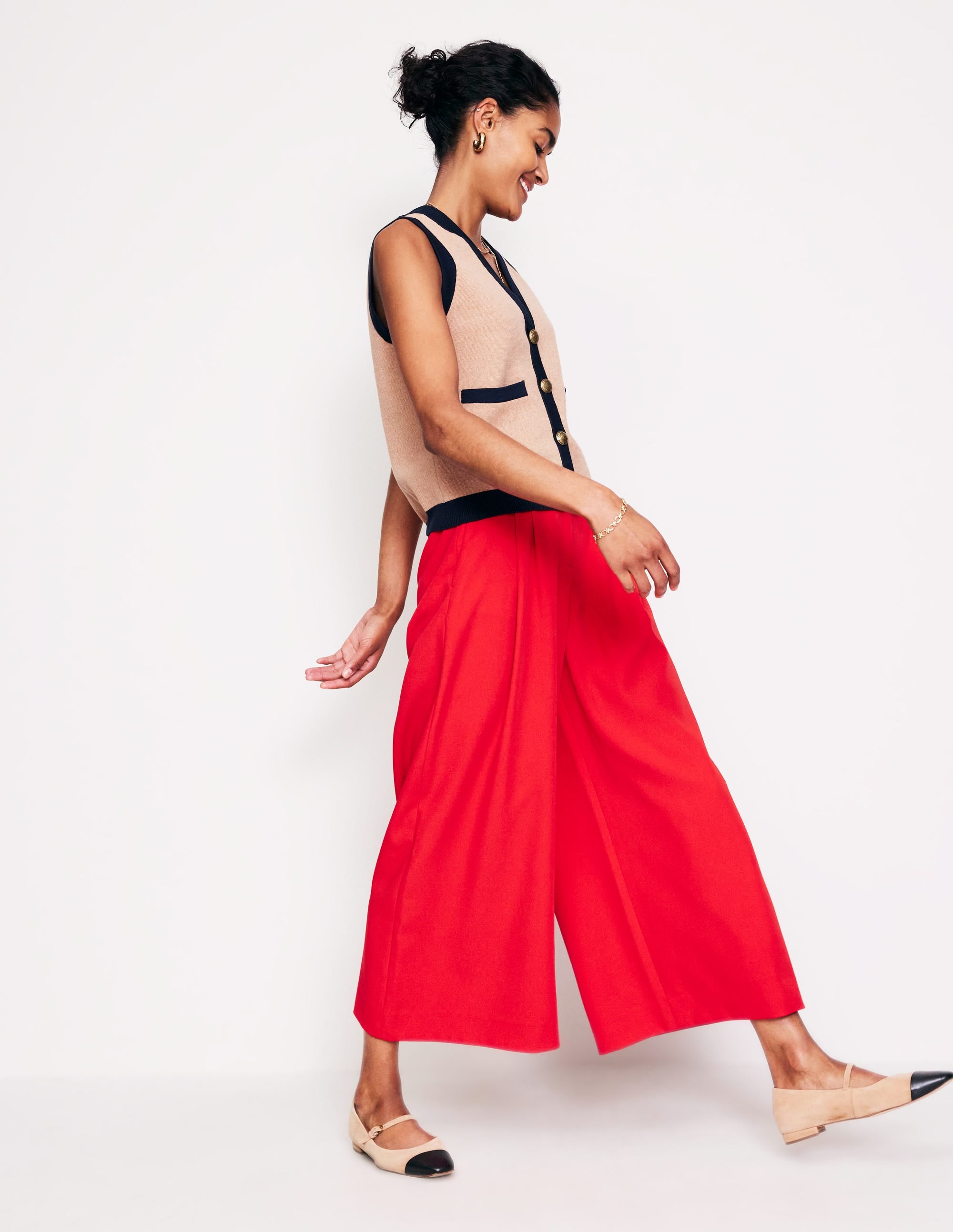 Tailored Cropped Pants-Red - Image 1