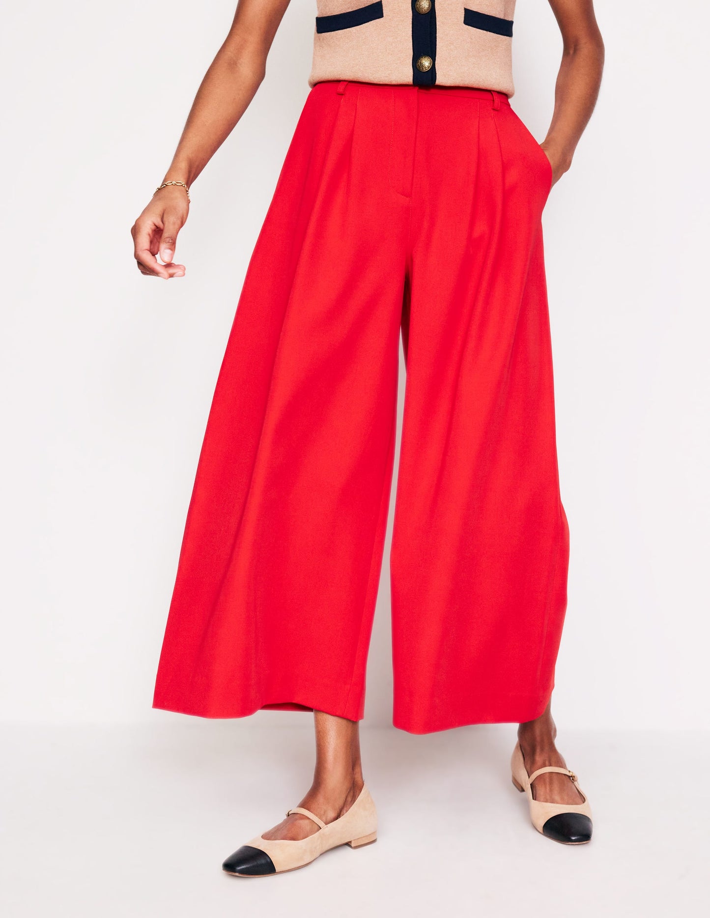 Tailored Cropped Pants-Red