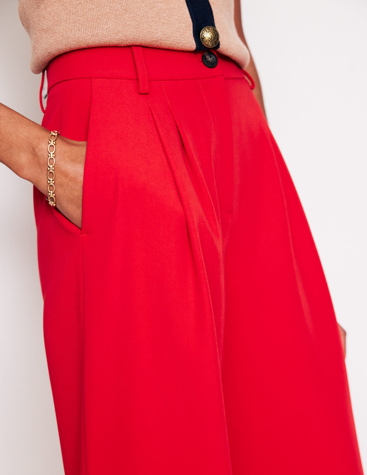 Tailored Cropped Pants-Red - Image 3