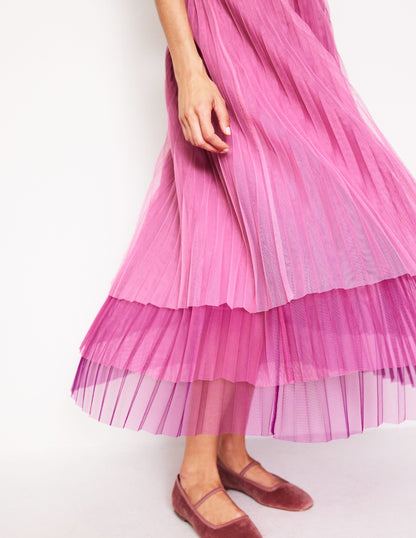 Tulle Tiered Maxi Skirt-Pink