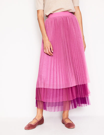 Tulle Tiered Maxi Skirt-Pink