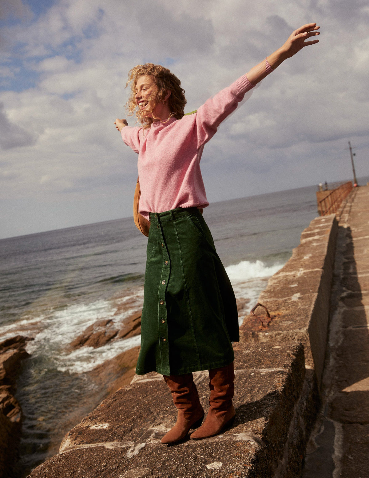 Davina Cord Midi Skirt-Winter Green - Image 5