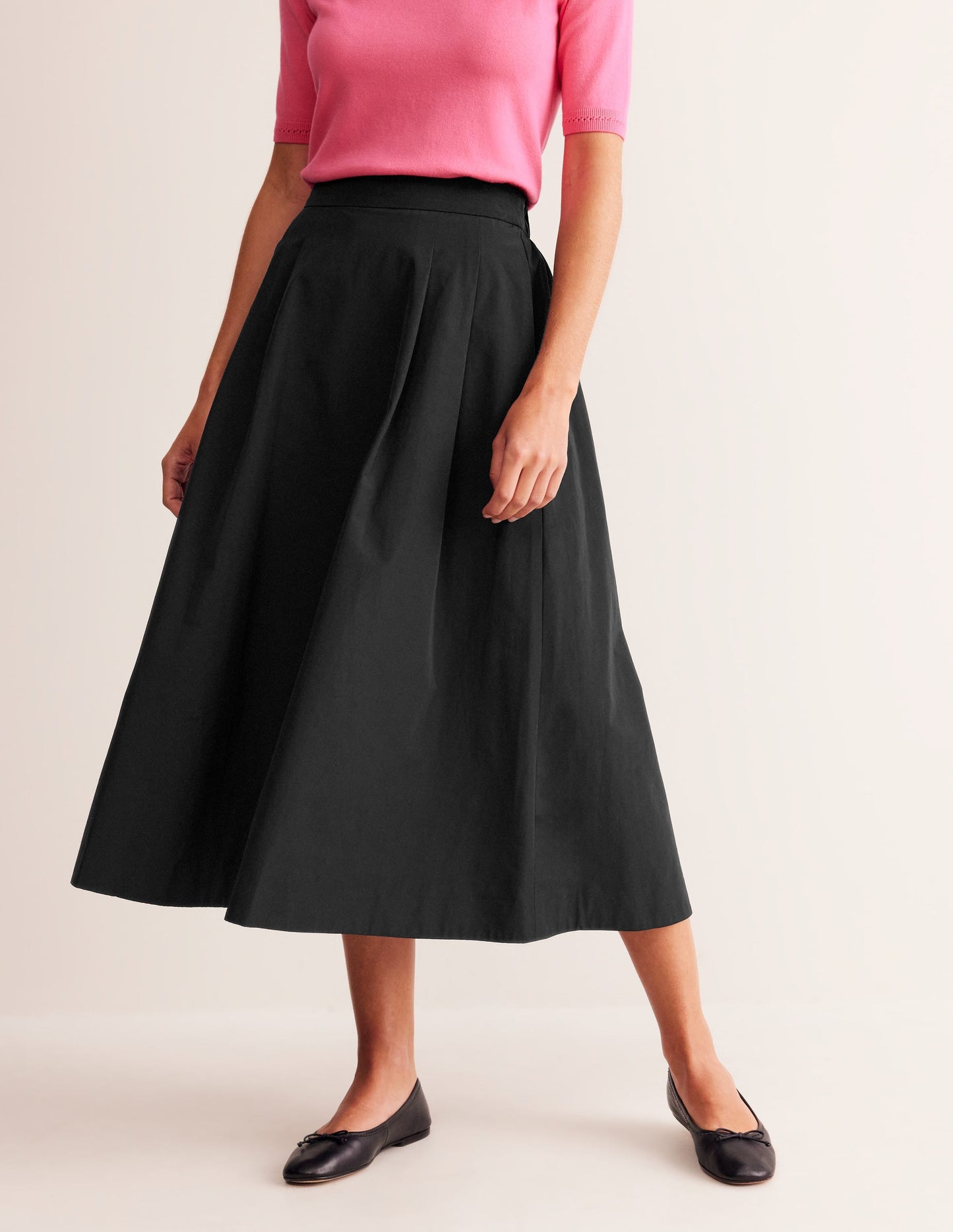 Isabella Taffeta Midi Skirt-Black