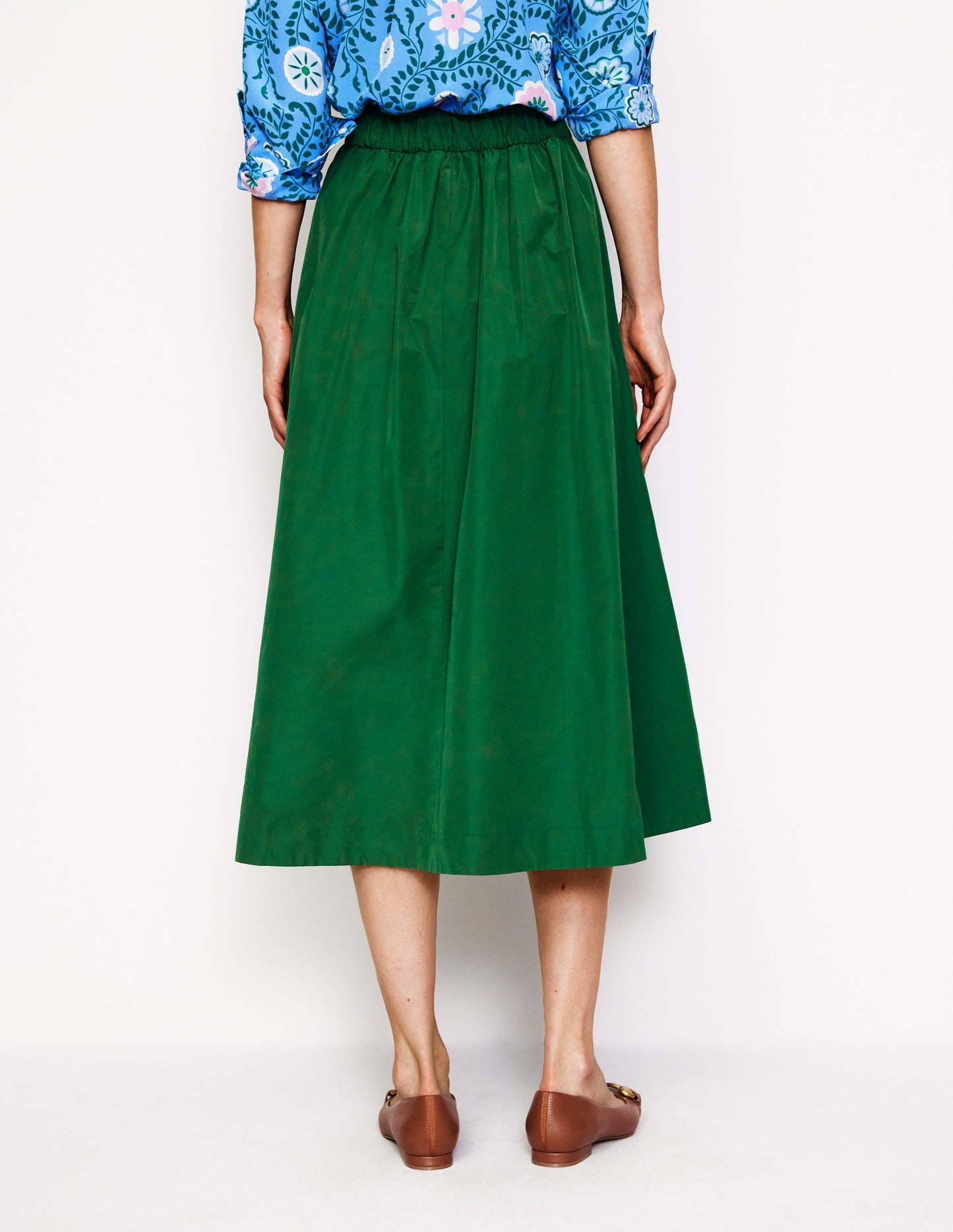 Isabella Taffeta Midi Skirt-Pine