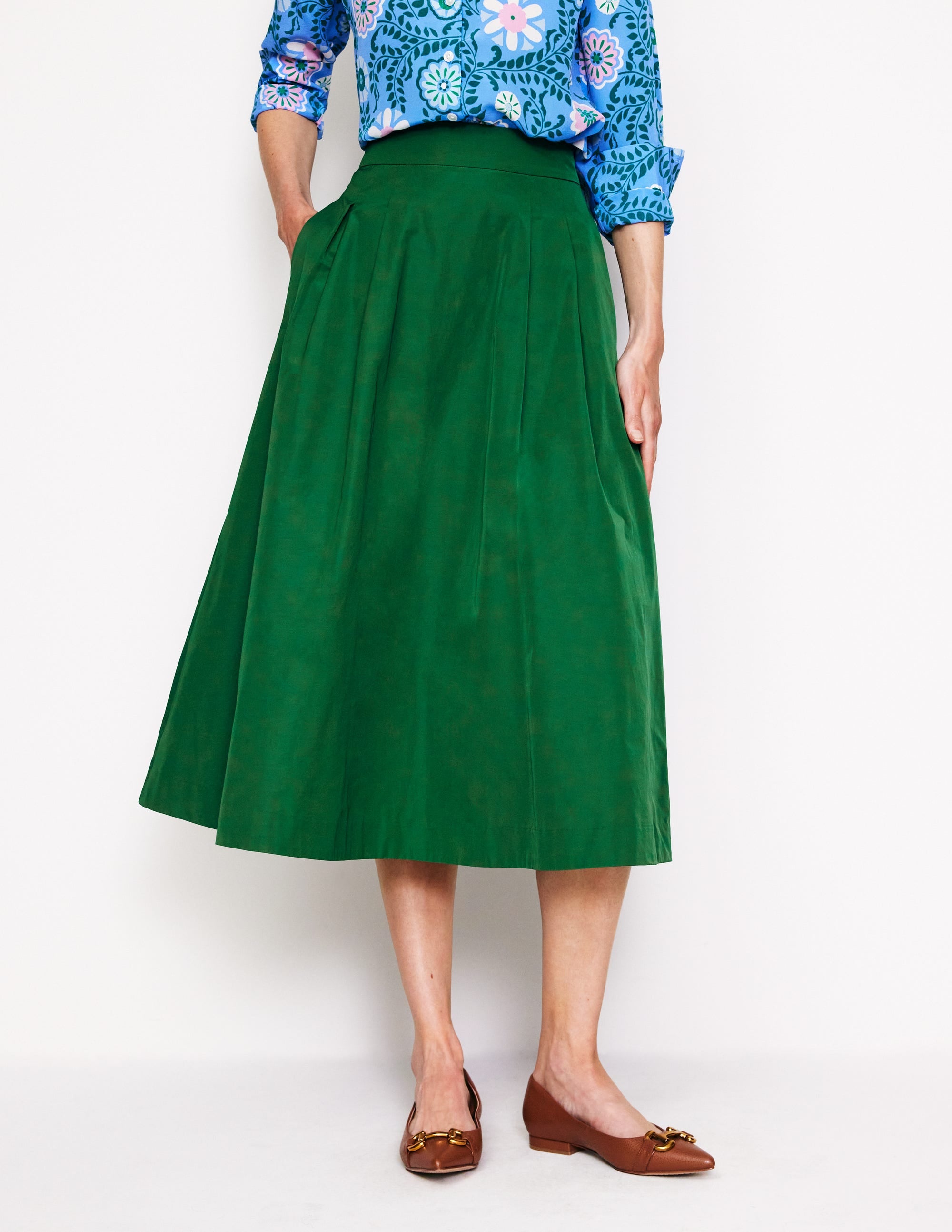 Isabella Taffeta Midi Skirt-Pine - Image 4