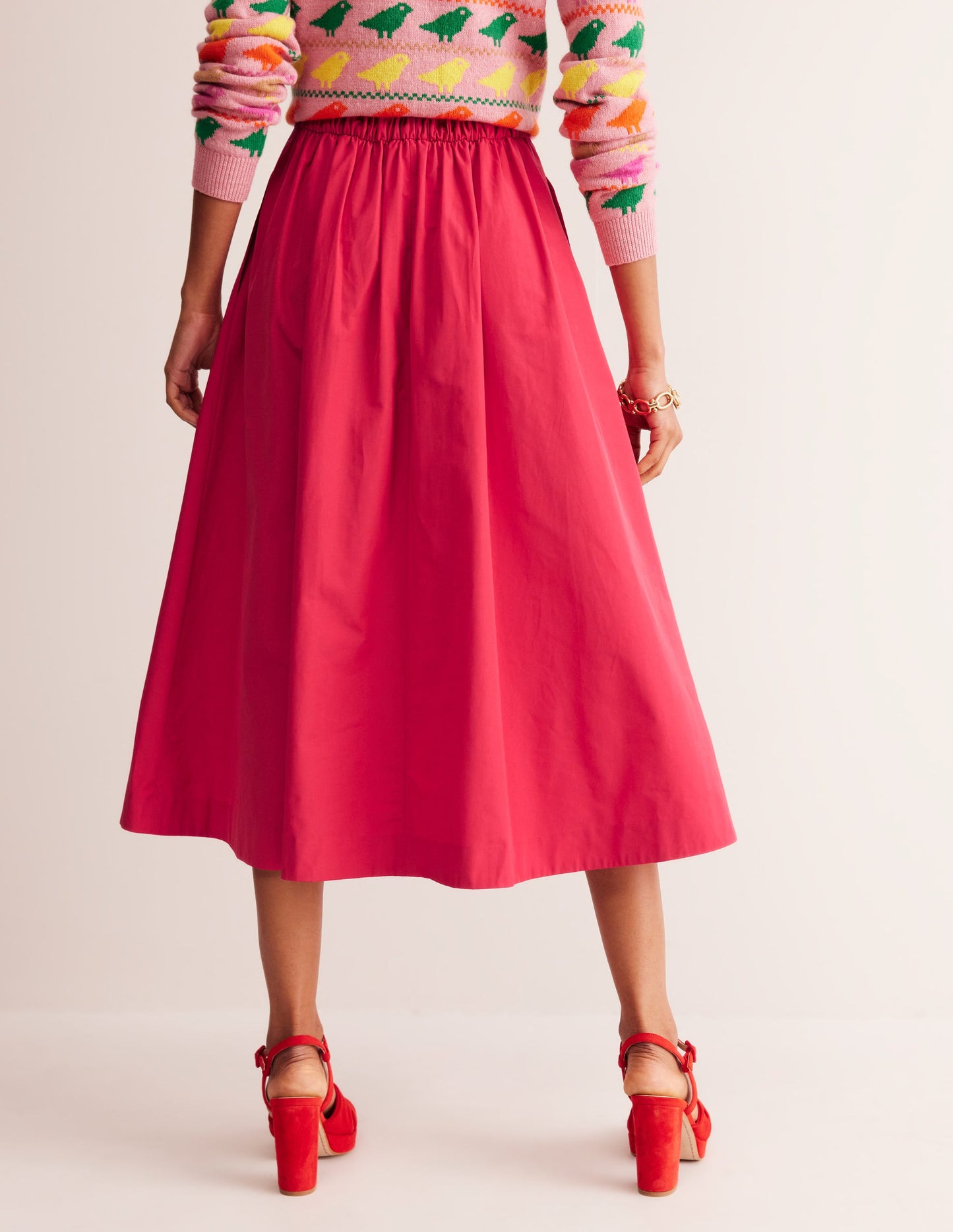 Isabella Taffeta Midi Skirt-Cherry Jam