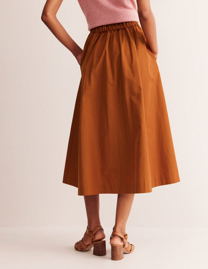 Isabella Taffeta Midi Skirt-Ochre