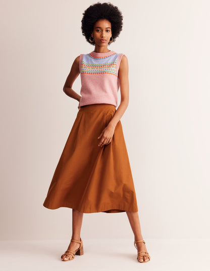 Isabella Taffeta Midi Skirt-Ochre