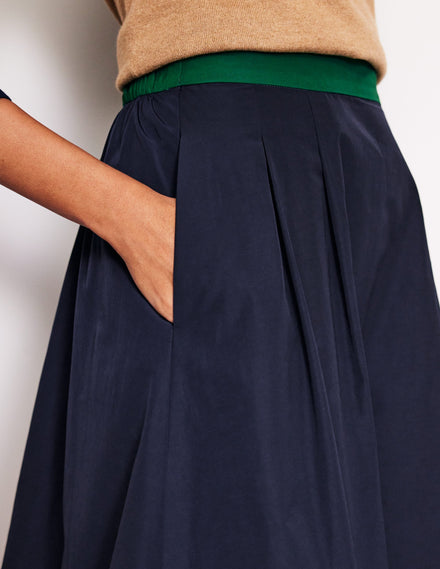 Isabella Taffeta Midi Skirt-Navy/ Cherry Jam