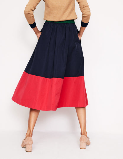 Isabella Taffeta Midi Skirt-Navy/ Cherry Jam