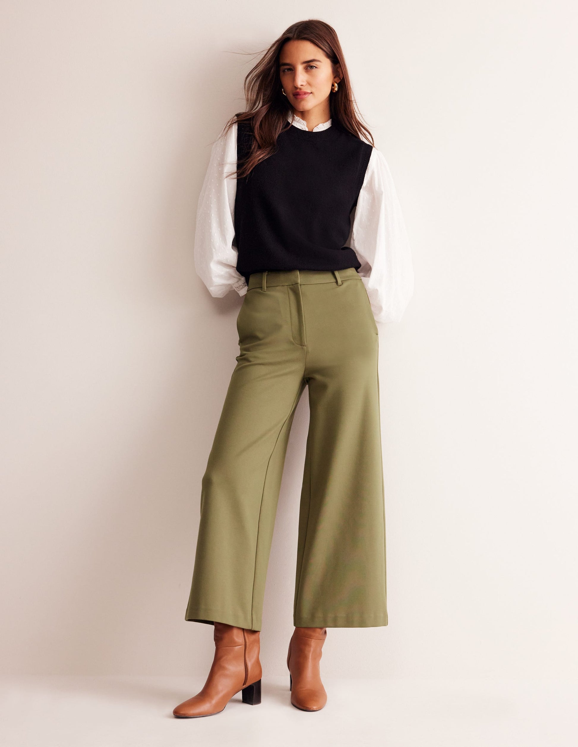 Ponte Wide Leg Culottes-Oregano-1