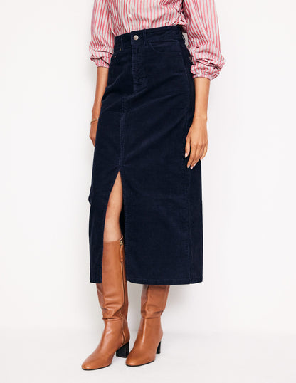 5 Pocket Cord Maxi Skirt-Navy