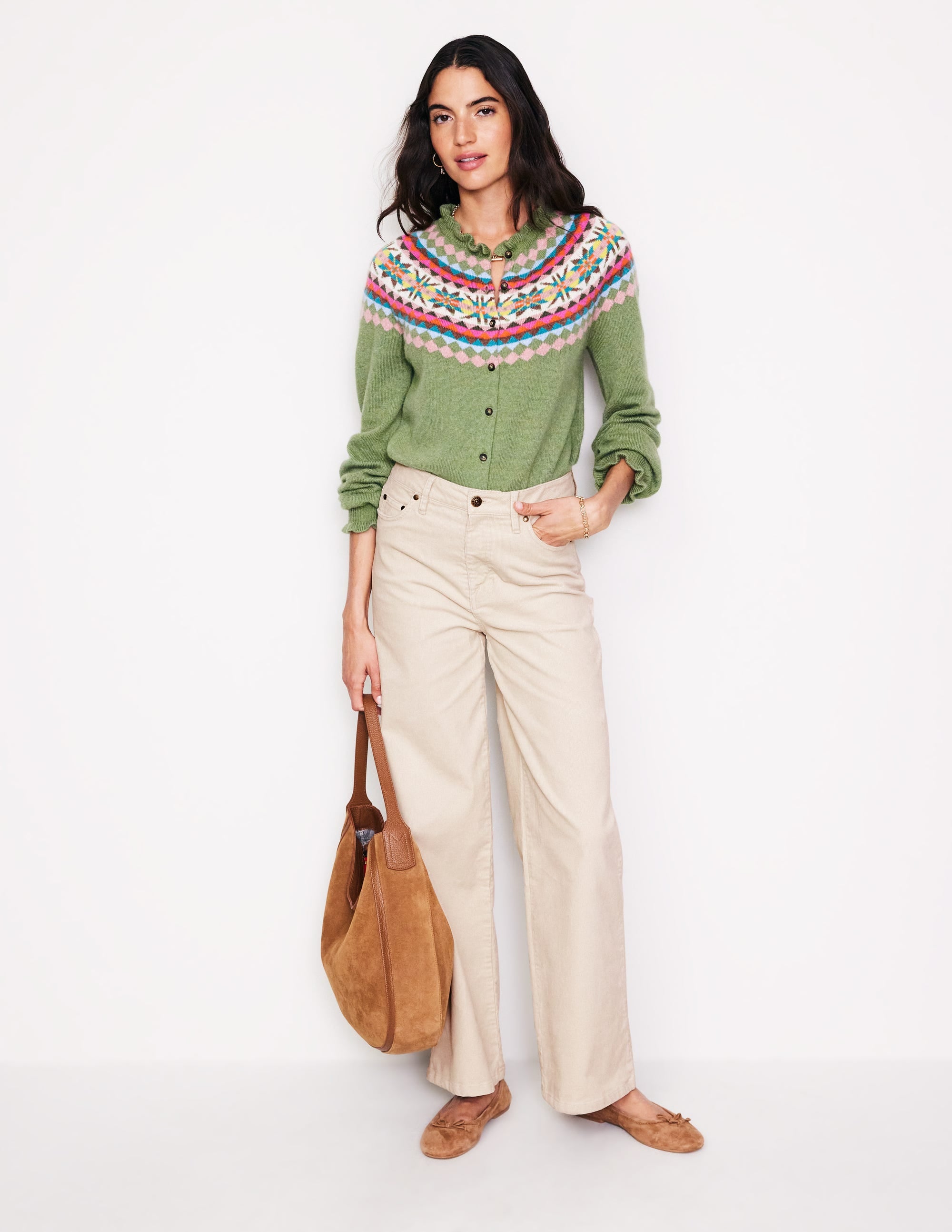 5 Pocket Cord Wide Jeans-Vanilla - Image 1