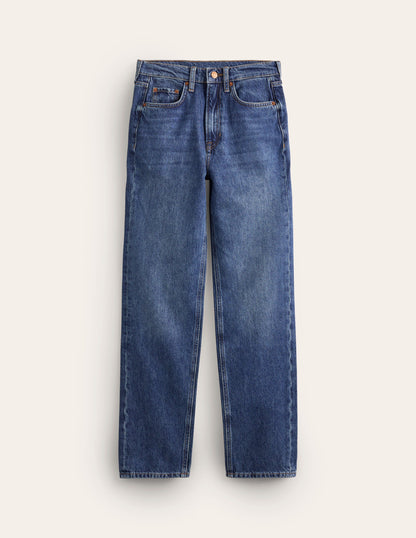 High Rise Straight Leg Jeans-Mid Wash