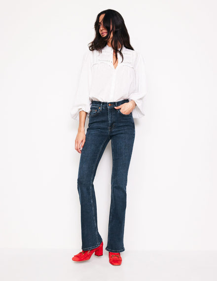 High Rise Slim Flare Jeans-Indigo Rinse