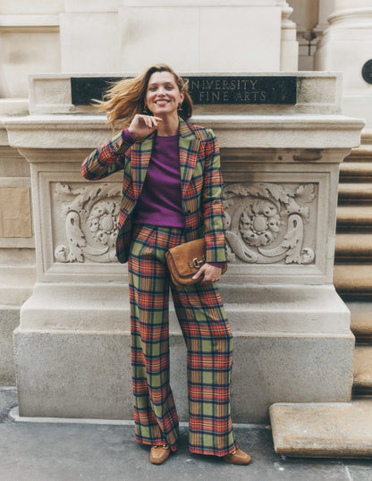 Chiswick Wool Blend Pants-Green and Purple Check