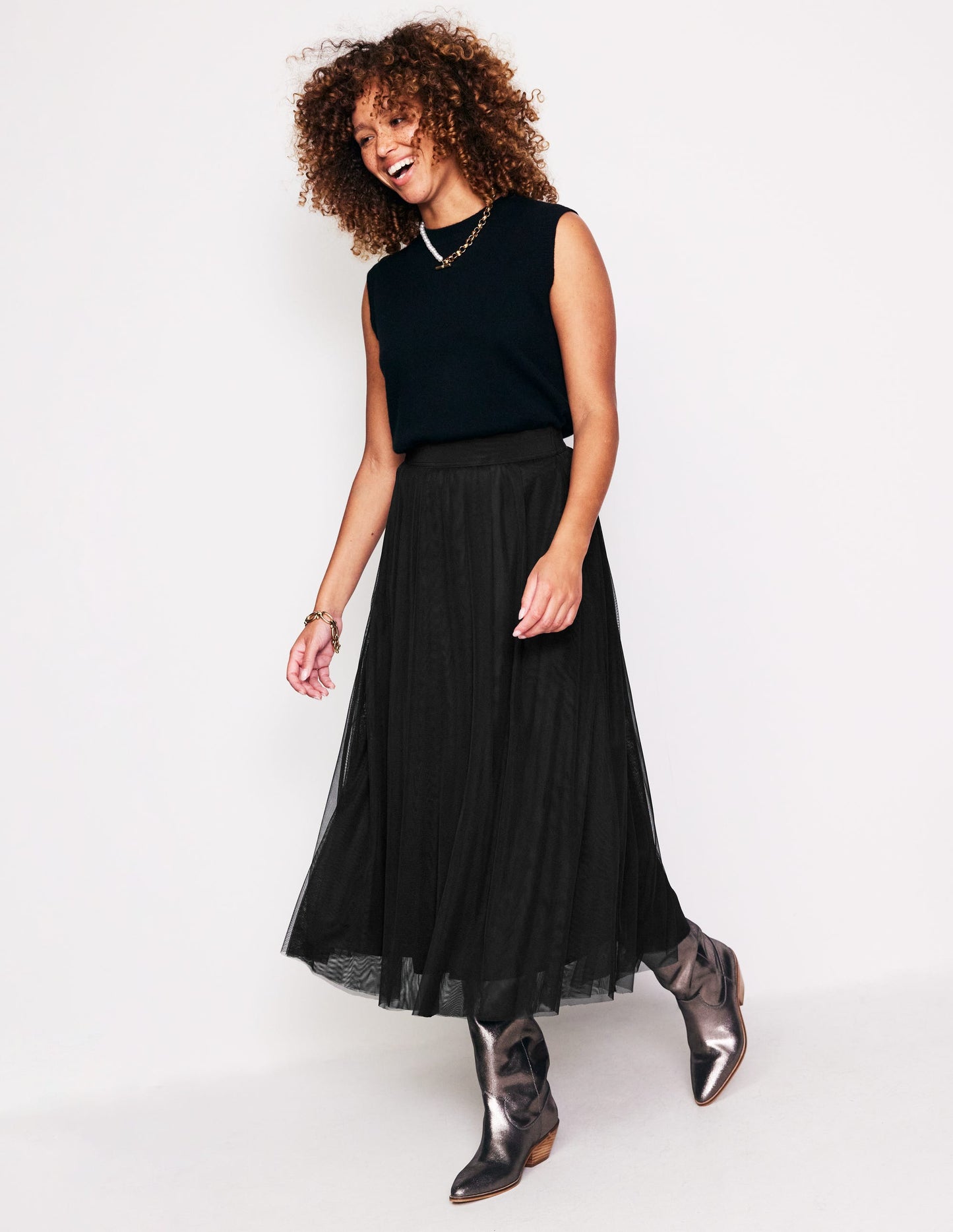 Isabella Tulle Midi Skirt-Black